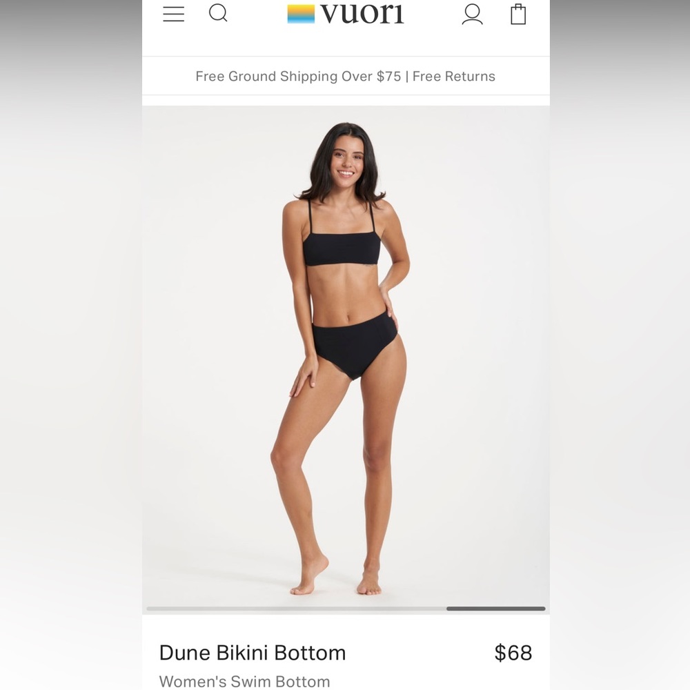 Brand New With Tags - Vuori Dune Bikini Bottom in Black - Size S